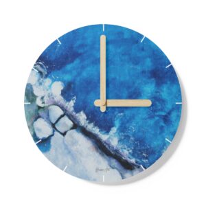 Blue Waves Wooden Wall Clock